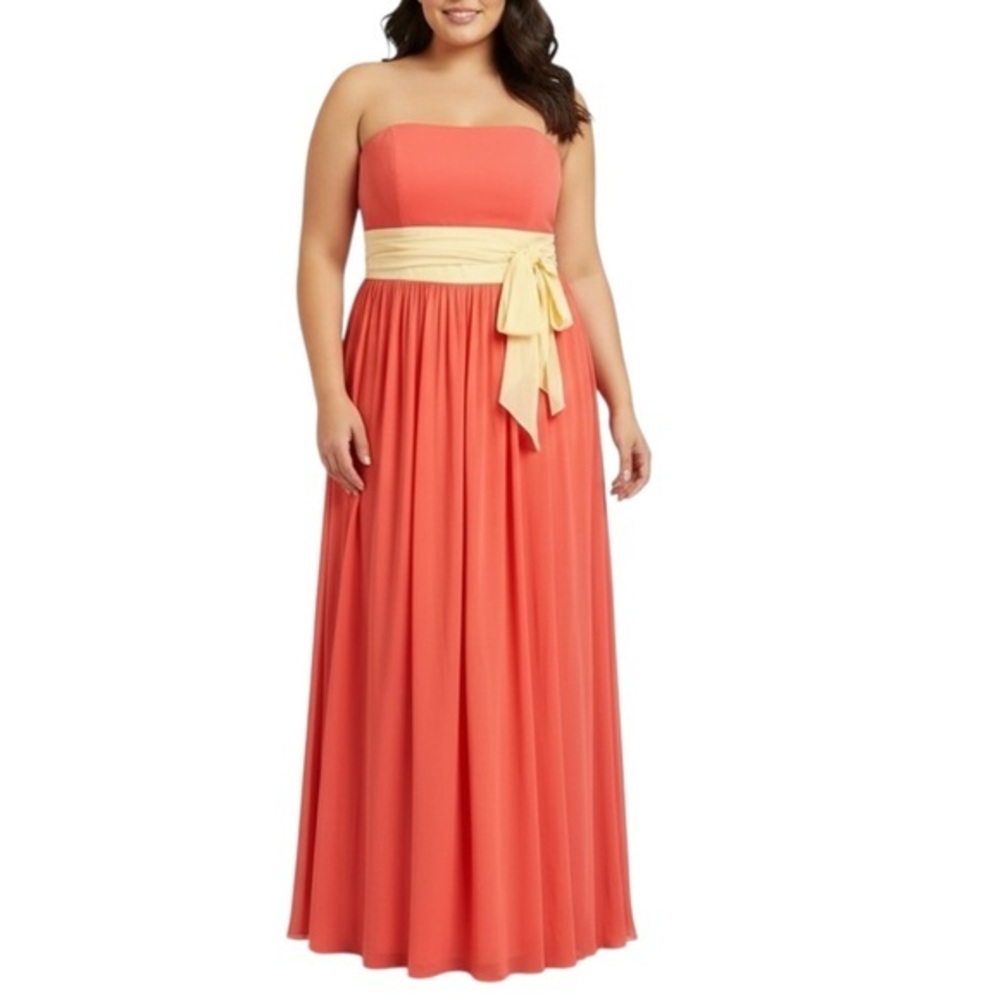 NWT Alfred Angelo Persimmon Sunshine Strapless Chiffon Evening Gown - 24W